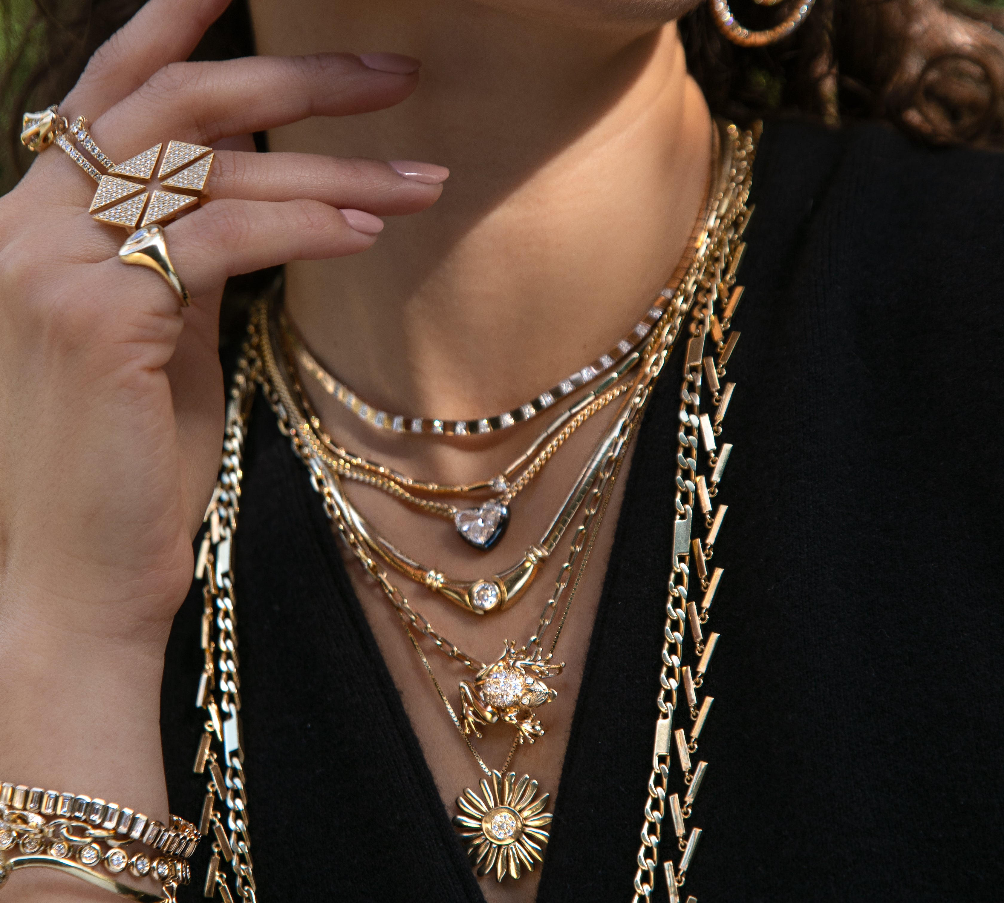 Alternating Gold and Diamond Collar Necklace Necklace Roseark Deux