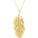 Large Feather Necklace with Diamonds Pendant Necklace Elisabeth Bell Jewelry Yellow Gold
