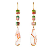 Copper in Quartz Tourmaline Diamond Drop Earrings