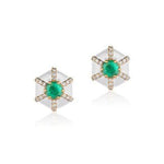 Hexagon Studs with Diamonds Stud Earrings Goshwara Emerald White Enamel