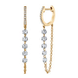 5-Diamond Chain Drop Huggie Huggie Earrings Roseark Deux Pair Yellow Gold