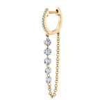 5-Diamond Chain Drop Huggie Huggie Earrings Roseark Deux Single Yellow Gold