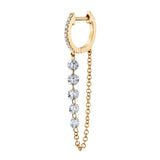 5-Diamond Chain Drop Huggie Huggie Earrings Roseark Deux Single Yellow Gold