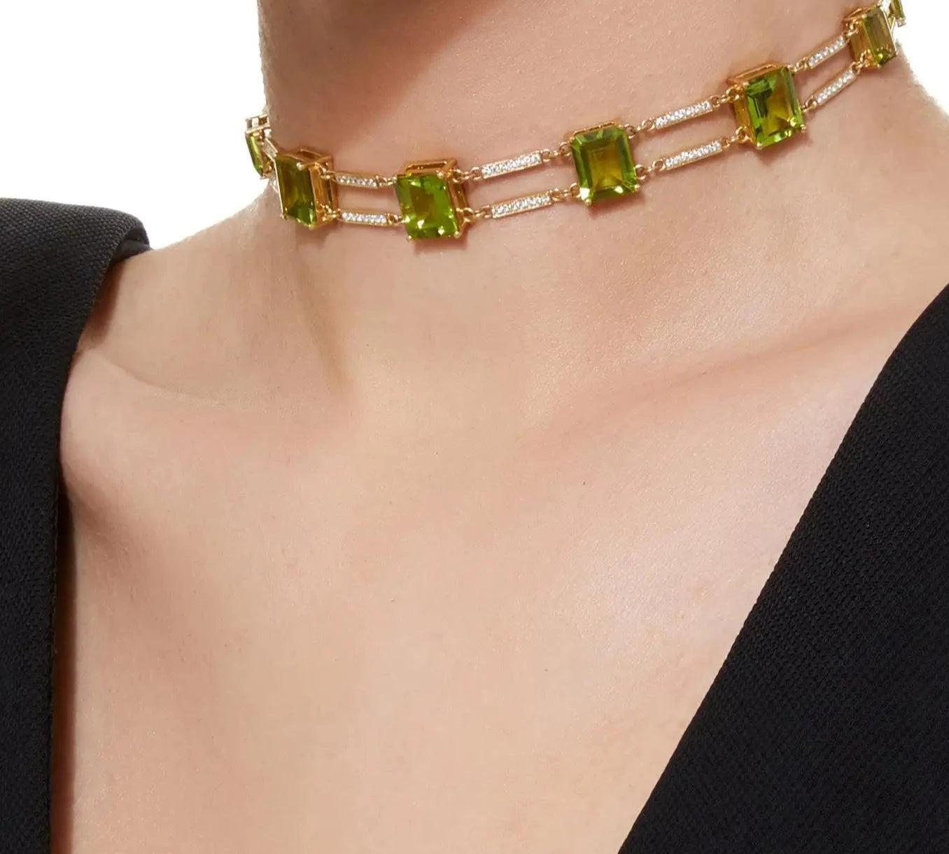 Railway Peridot Diamond Choker Choker Necklace Karma El-Khalil
