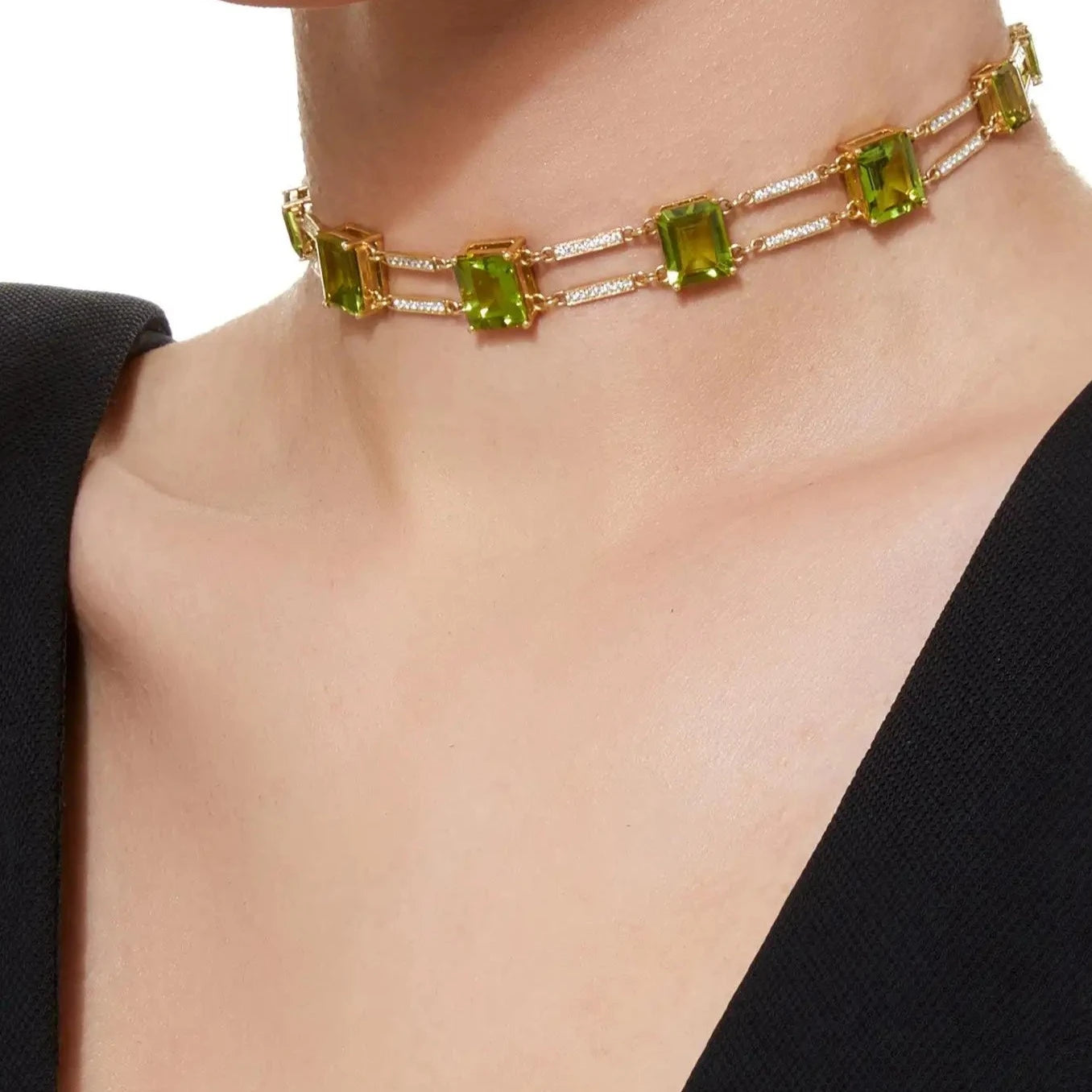 Railway Peridot Diamond Choker Choker Necklace Karma El-Khalil
