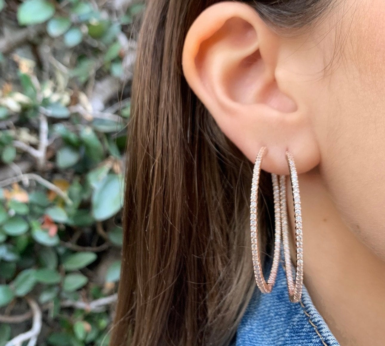 Diamond Inside Out Hoops, Large Hoop Earrings Roseark Deux