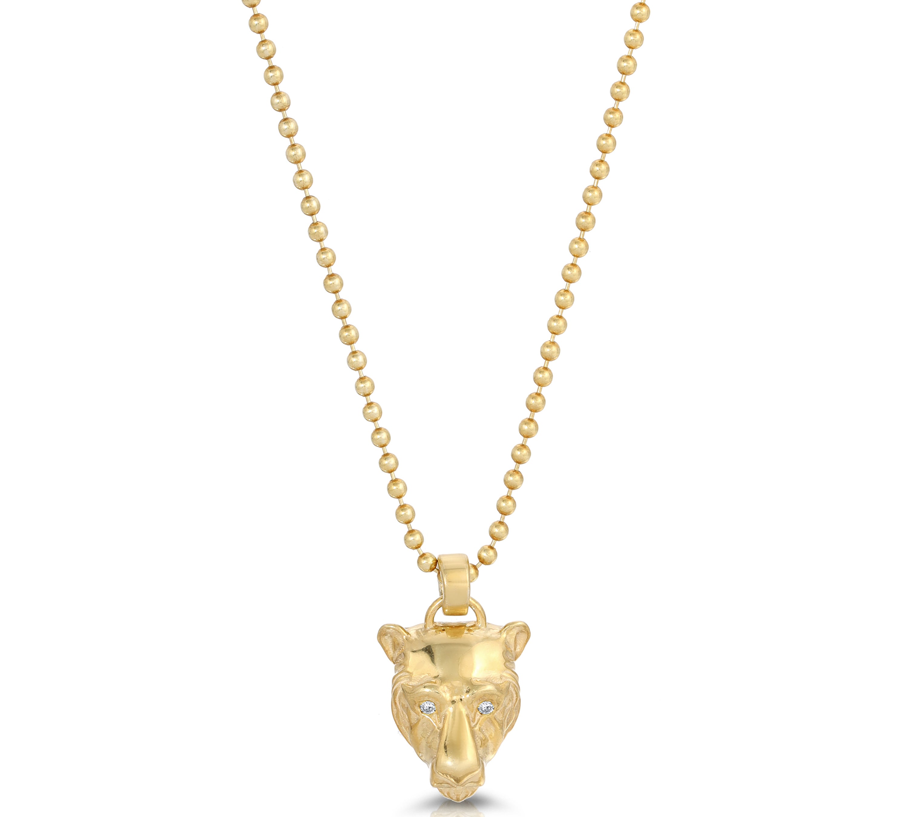 Lioness Charm Necklace with Diamond Eyes, Sterling Silver Charm Necklace MAE + LANG Yellow Gold 16 inch
