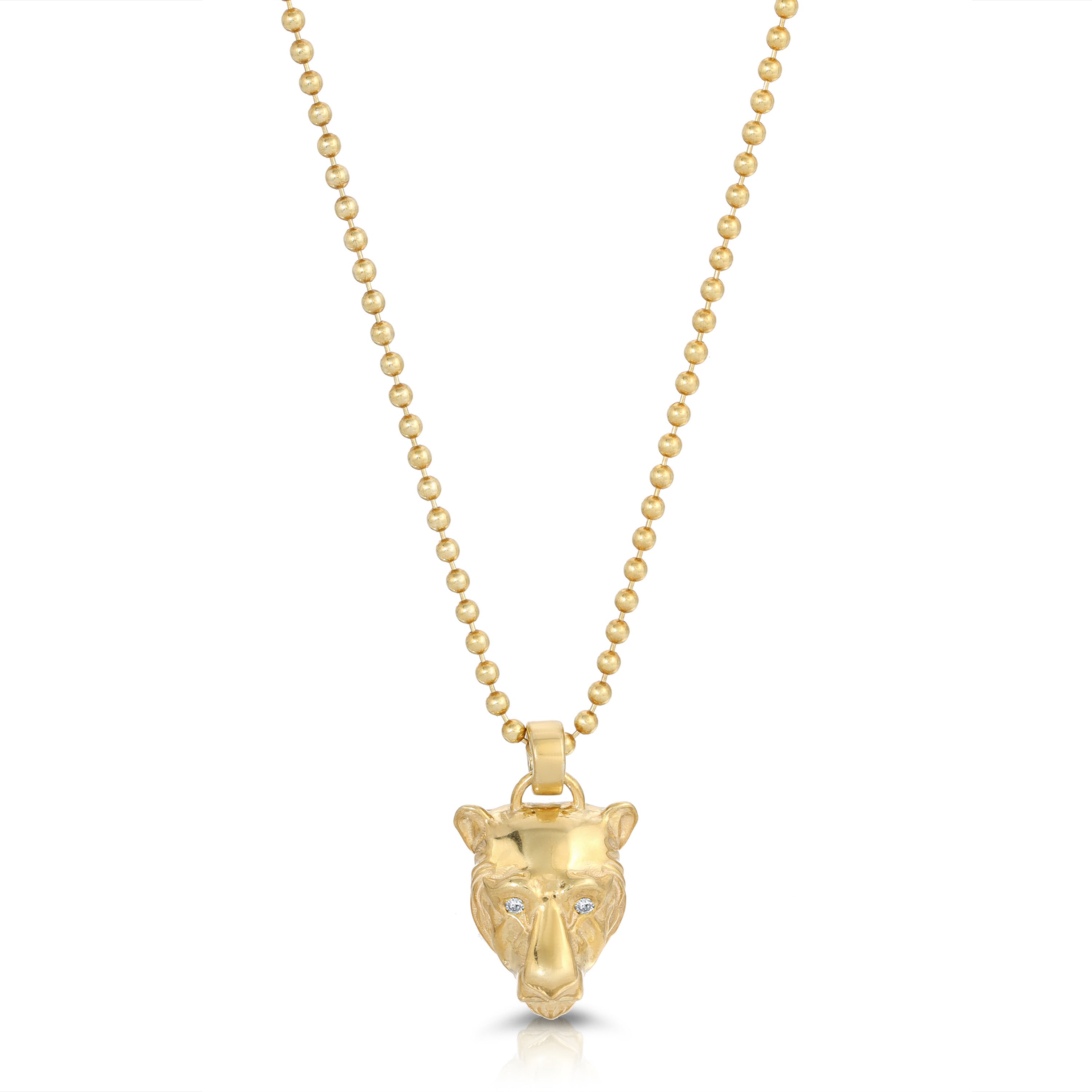 Lioness Charm Necklace with Diamond Eyes, Sterling Silver Charm Necklace MAE + LANG Yellow Gold 16 inch