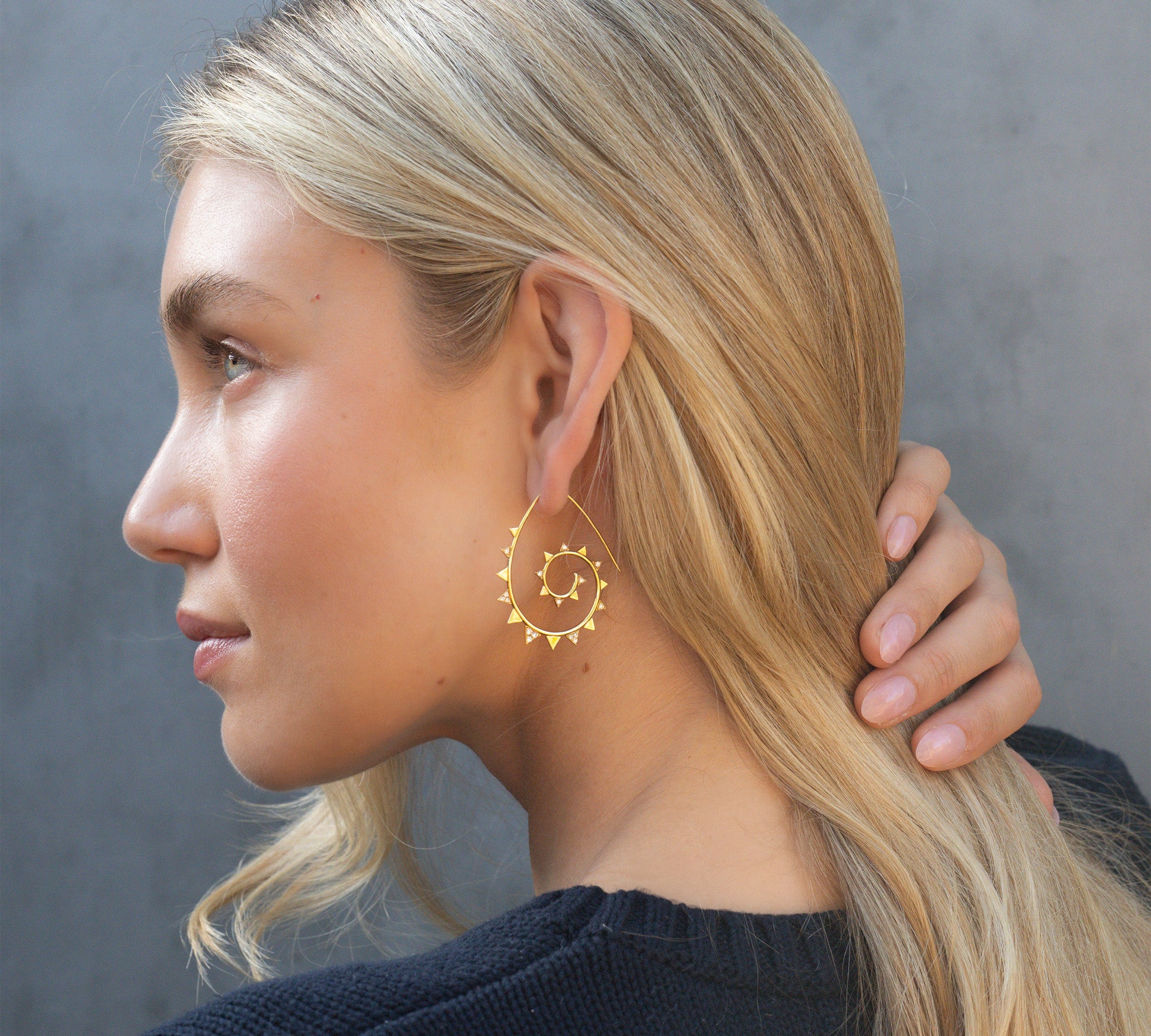 Spiral Diamond Spike Hoops Hoop Earrings Falamank