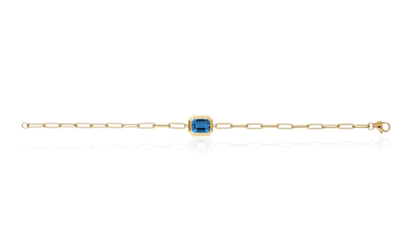 Emerald-Cut Bezel Stone Link Bracelet Bracelet Goshwara London Blue Topaz  