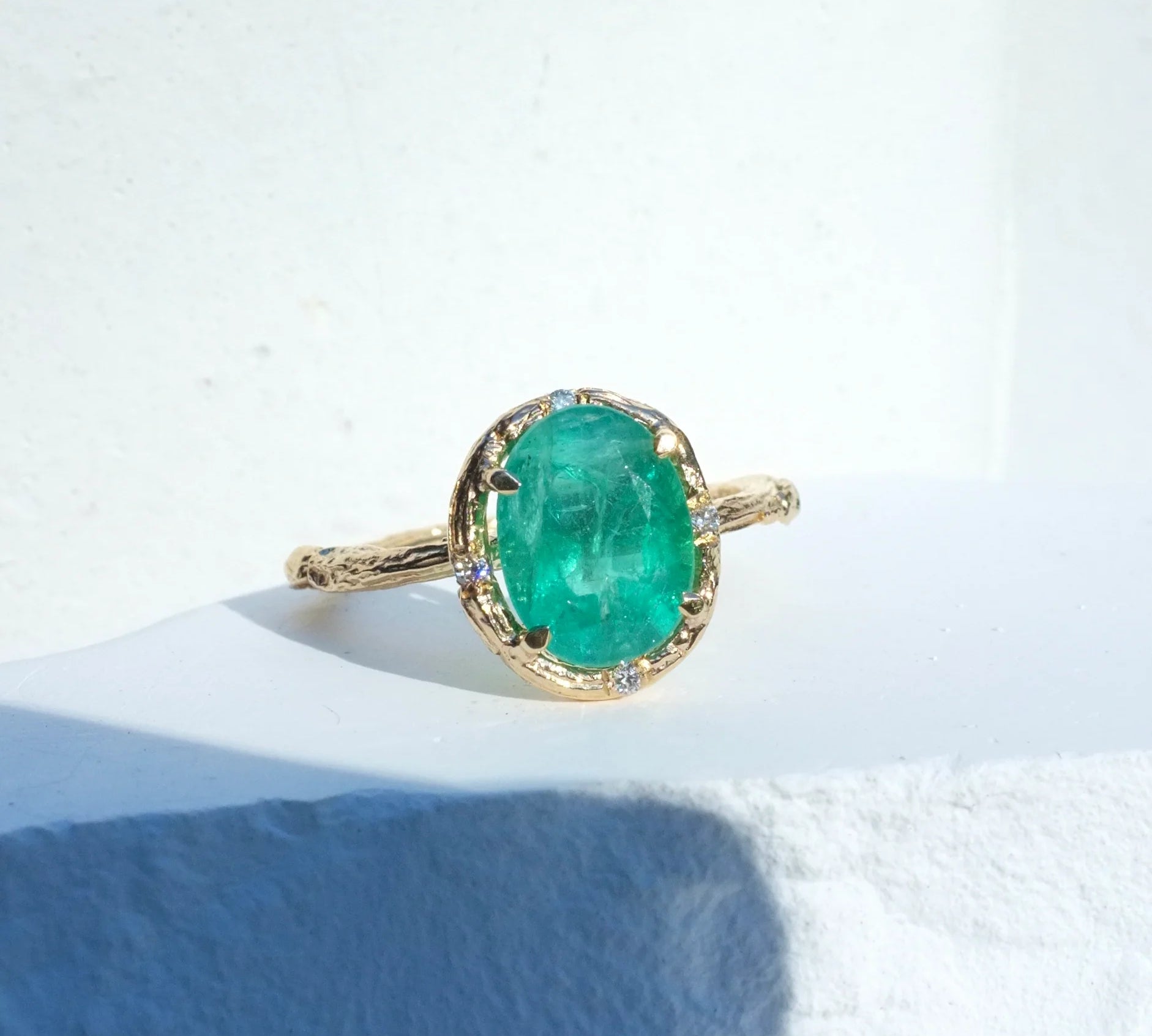 Oval Emerald Ring with Diamonds Cocktail Ring Elisabeth Bell Jewelry