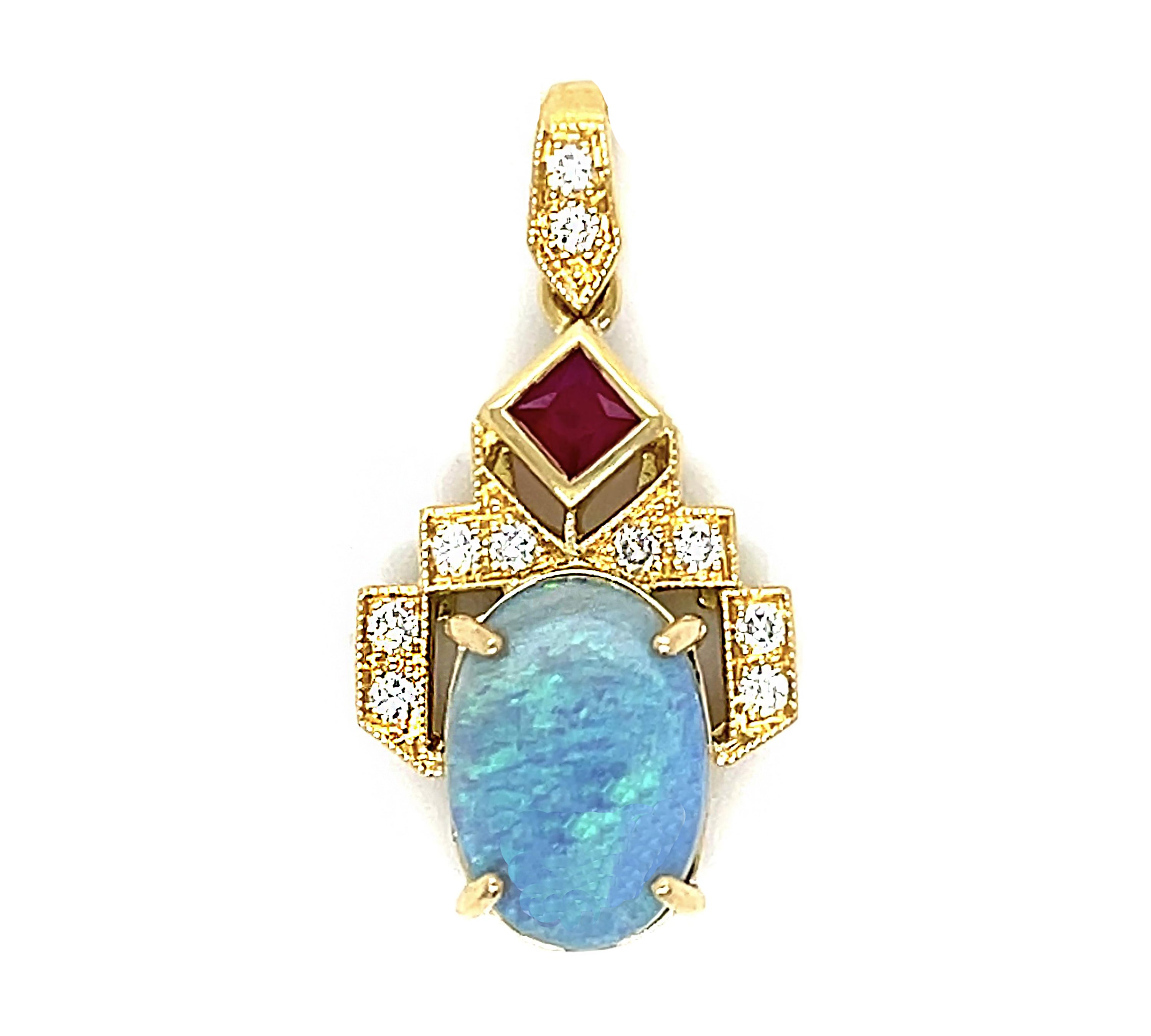 Opal Ruby Diamond Pendant Necklace Pendant Necklace Roseark Vintage