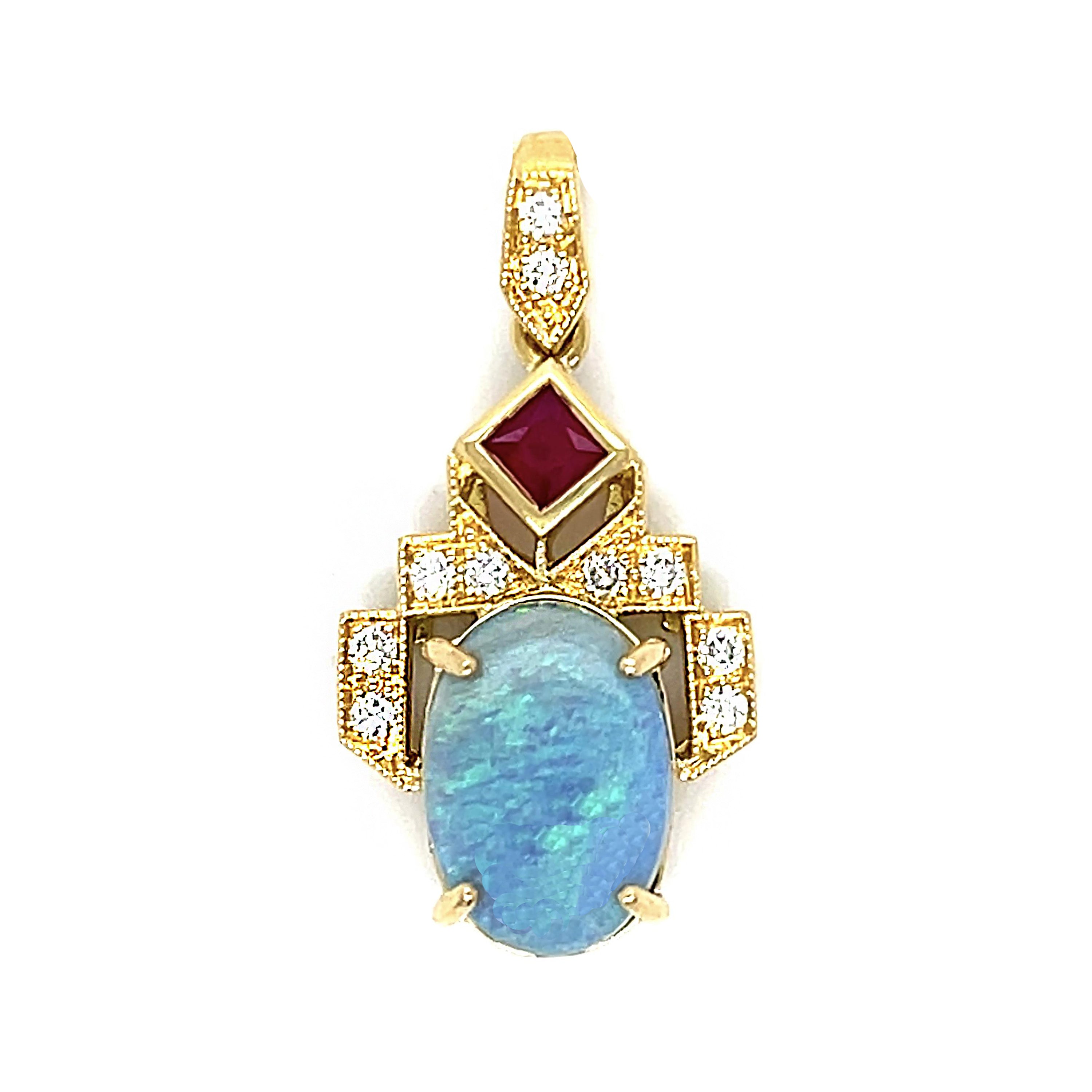 Opal Ruby Diamond Pendant Necklace Pendant Necklace Roseark Vintage