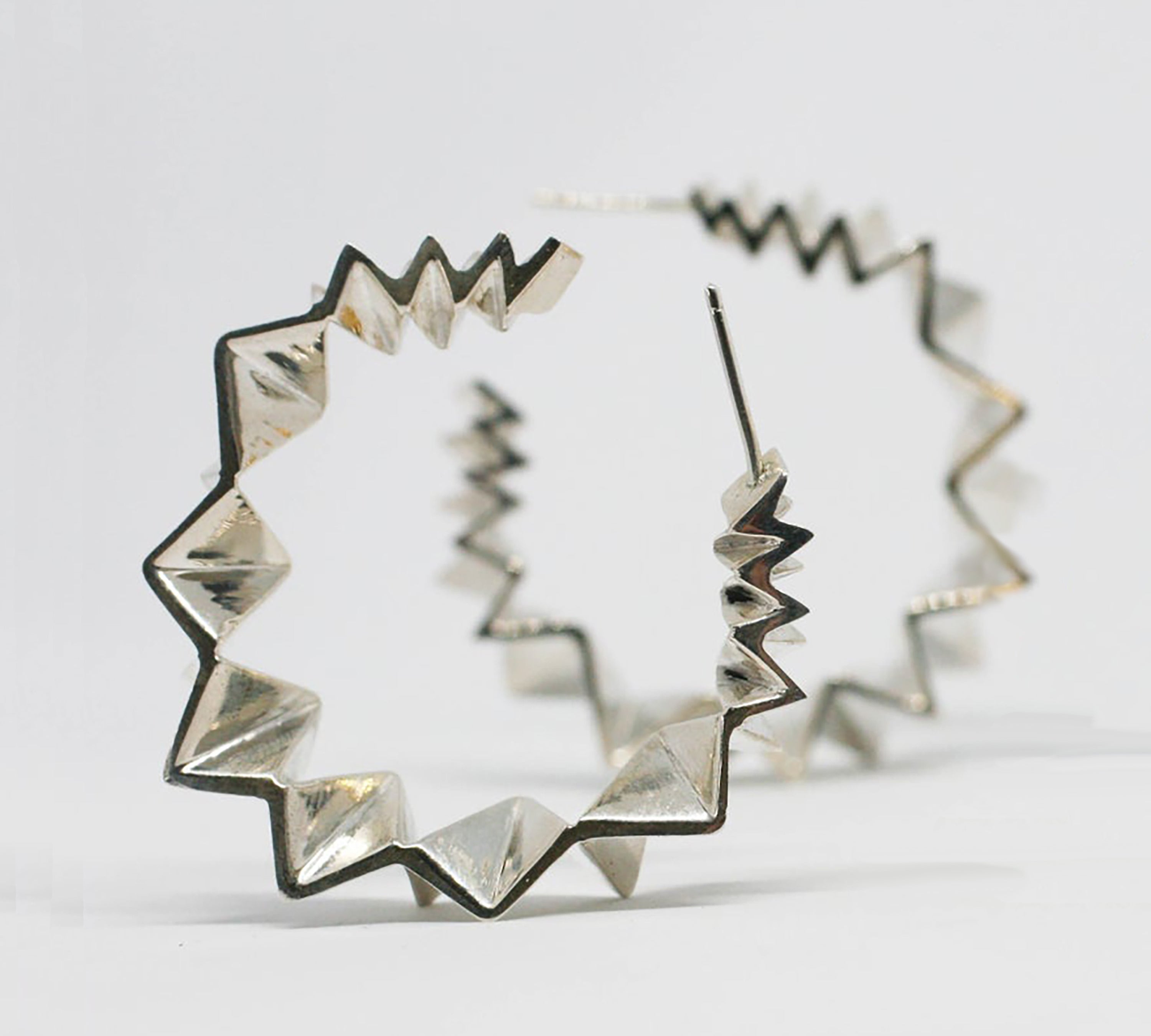 Tapered Folded Hoop Earrings Hoop Earrings Perez Bitan Silver Pair