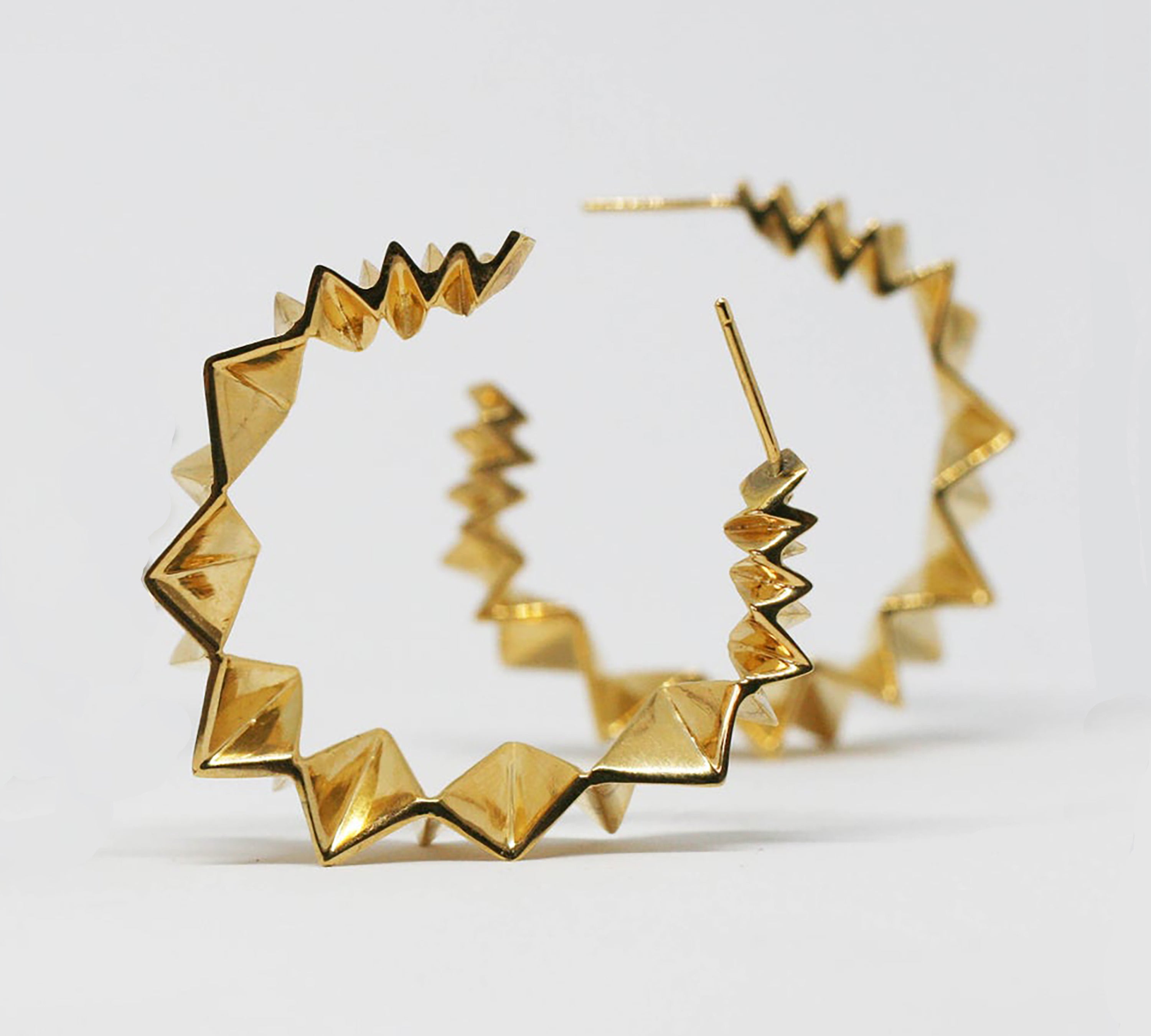 Tapered Folded Hoop Earrings Hoop Earrings Perez Bitan Gold Vermeil Pair