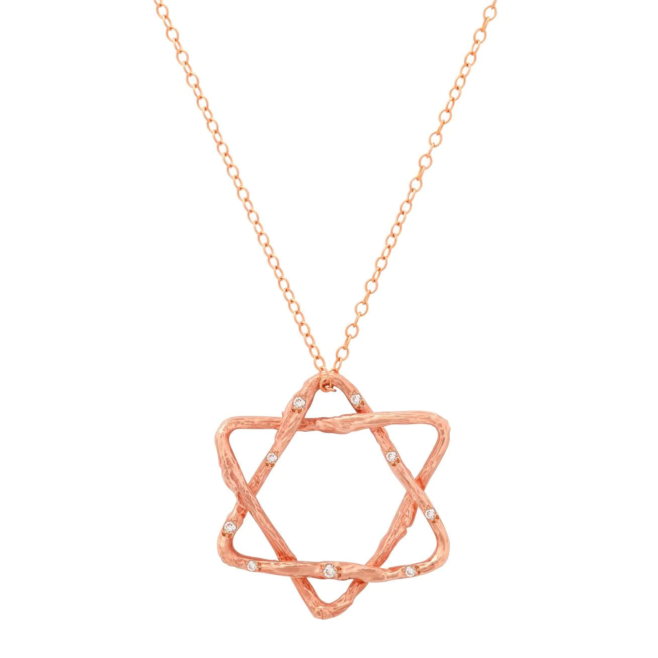 Star of David Necklace Pendant Necklace Elisabeth Bell Jewelry Large Rose Gold 9 White Diamonds