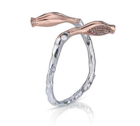 Two-Tone Rosebud Cuff with Diamonds Cuff Bracelet Roseark Jewelry