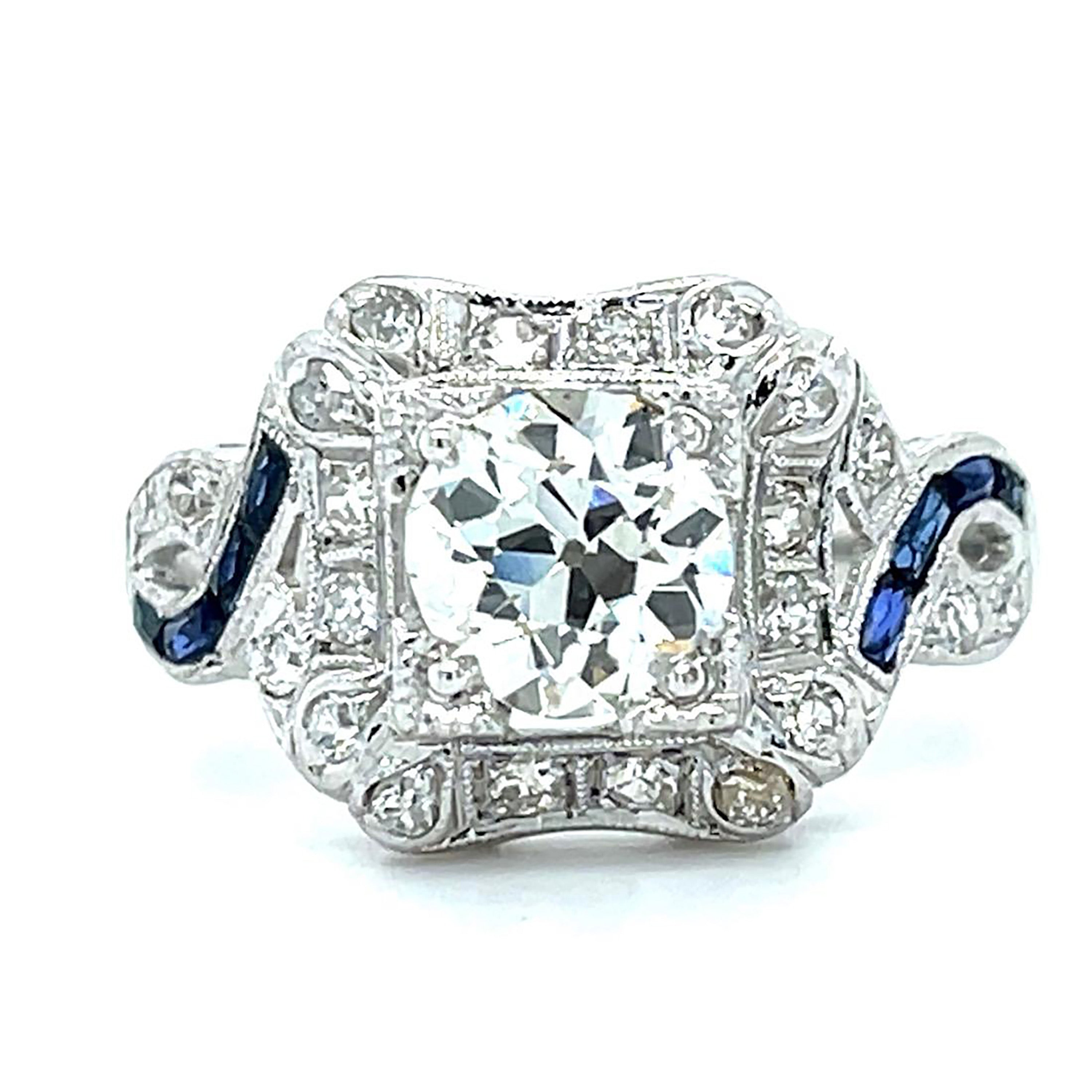 Old European Diamond Sapphire Ring Statement Ring Roseark Vintage