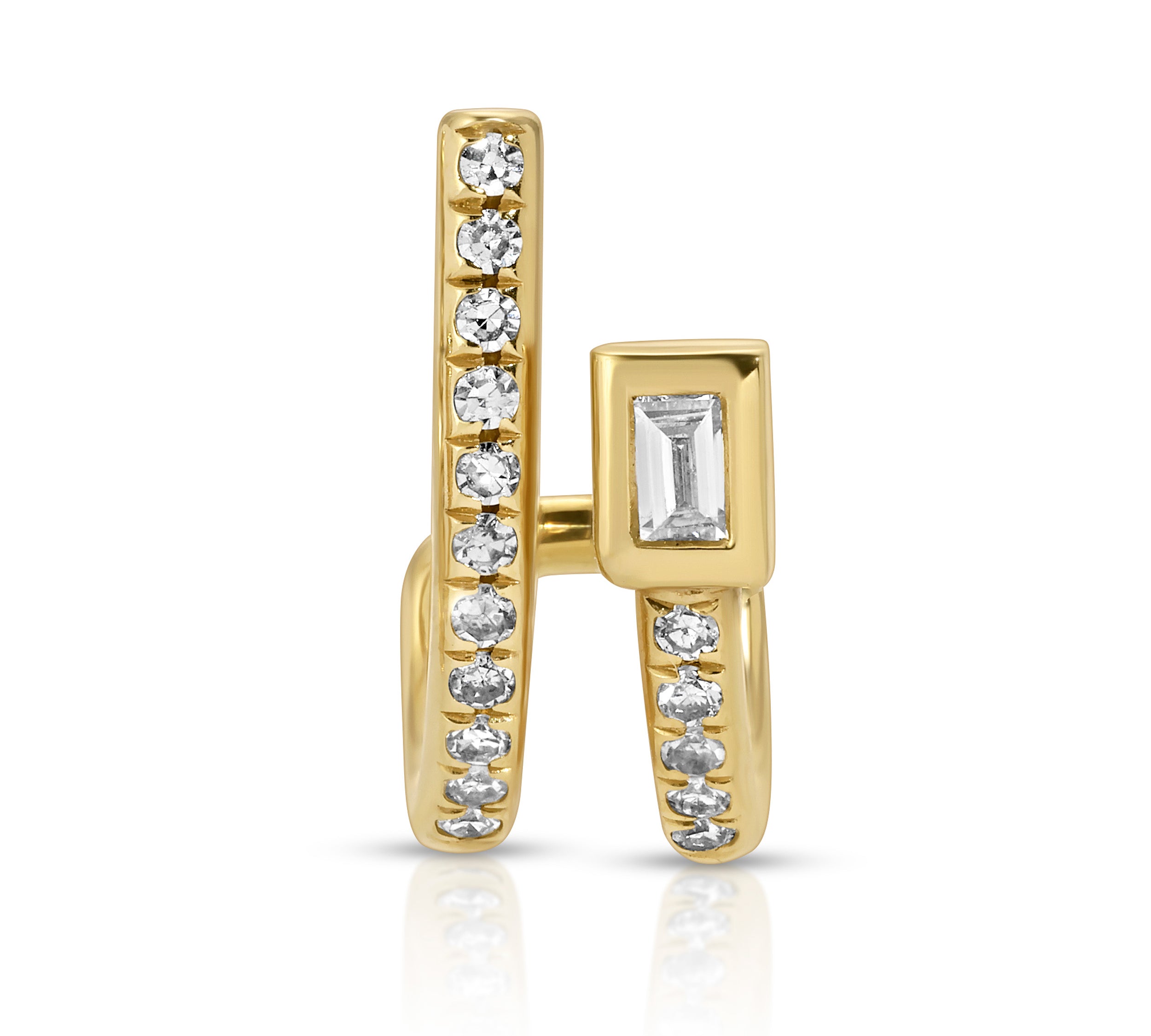 Baguette Diamond Pave Half-Hoop Huggie Earrings Roseark Deux Single Left