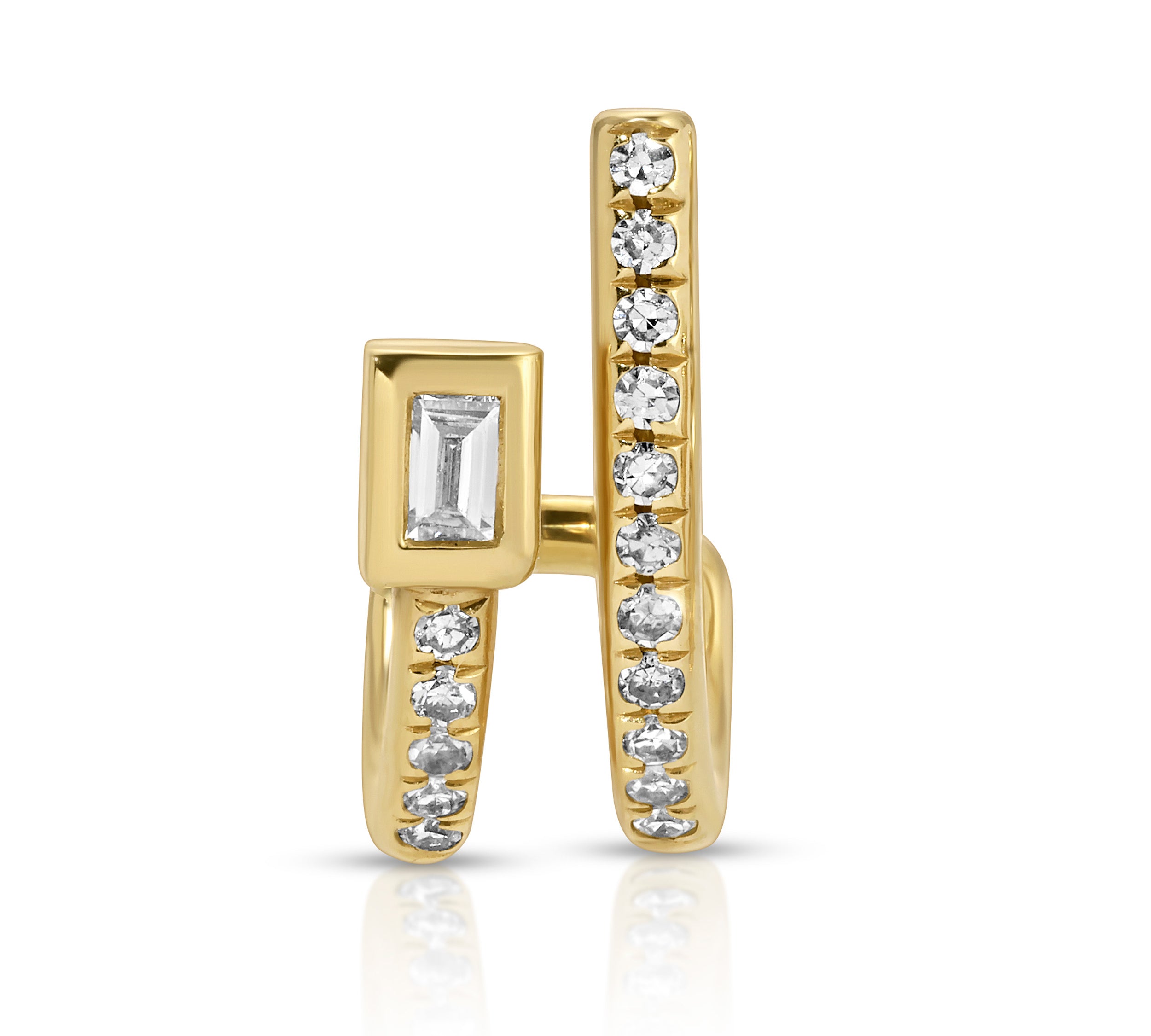 Baguette Diamond Pave Half-Hoop Huggie Earrings Roseark Deux Single Right