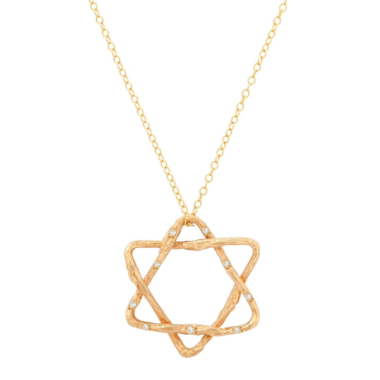 Star of David Necklace Pendant Necklace Elisabeth Bell Jewelry Large Yellow Gold 9 White Diamonds