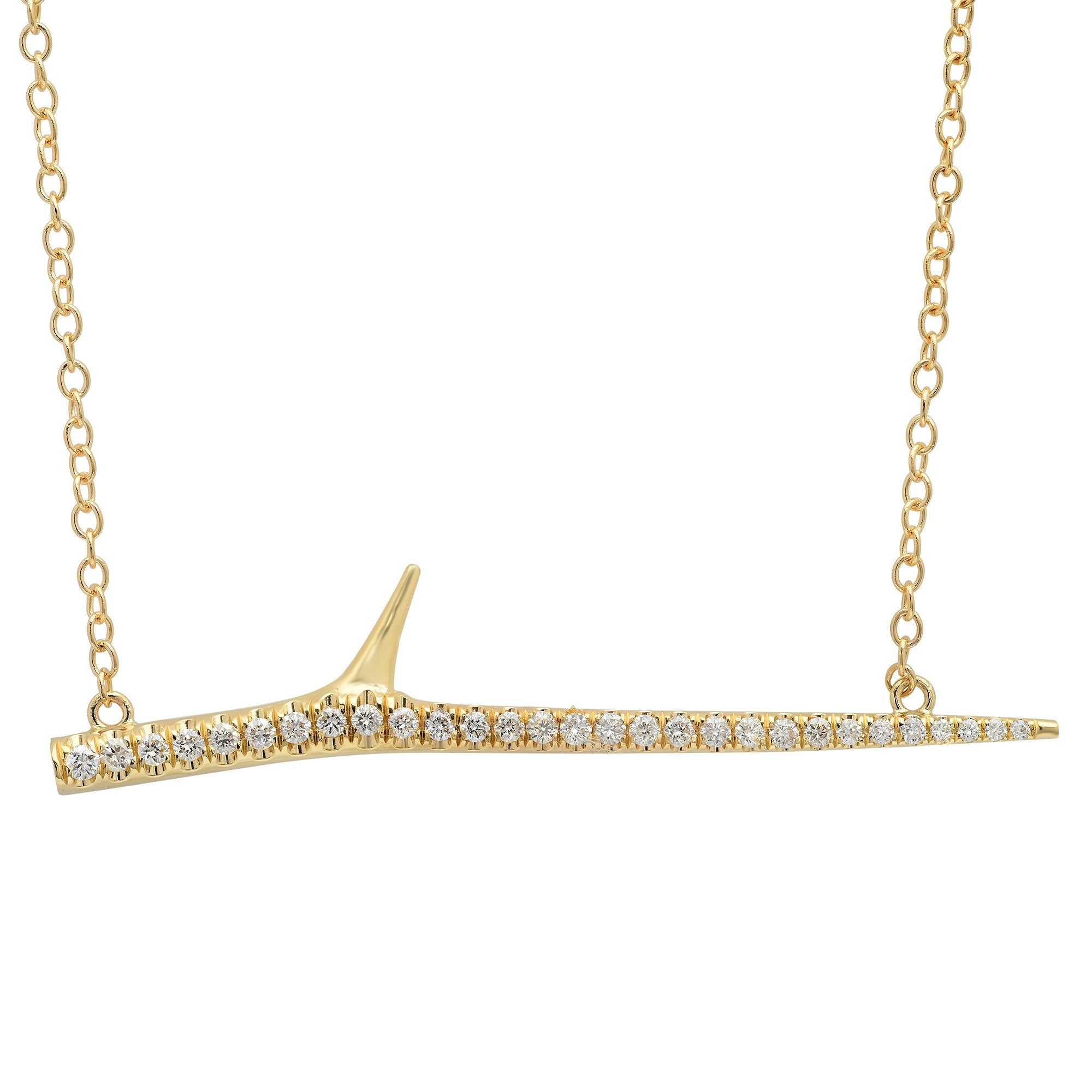 Horizontal Diamond Thorn Necklace Pendant Necklace Elisabeth Bell Jewelry Yellow Gold