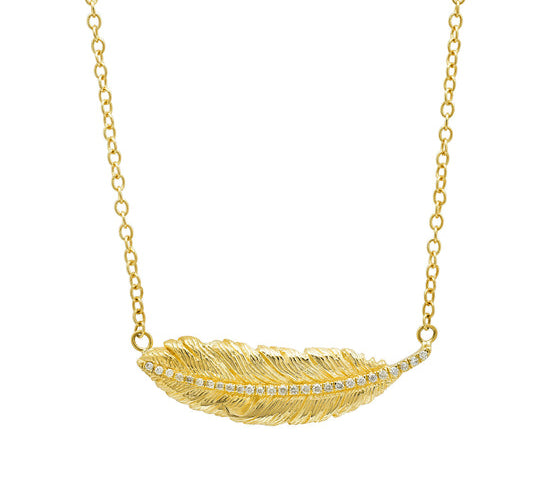 Small Feather Necklace with Diamonds Pendant Necklace Elisabeth Bell Jewelry