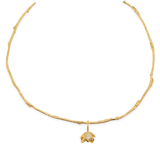 Succulent Blossom Willow Collar Necklace with Diamonds Choker Necklace Elisabeth Bell Jewelry