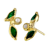 Leaf Emerald Pearl Stud Stud Earrings Jaine K Designs Pair