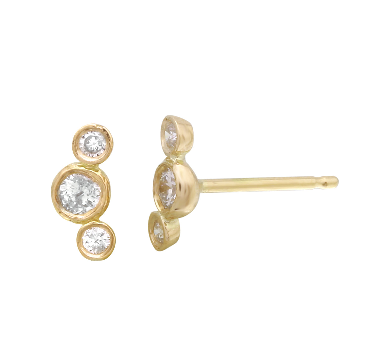 Curved Triple Bezel Diamond Stud Stud Earrings Jaine K Designs Pair Yellow Gold