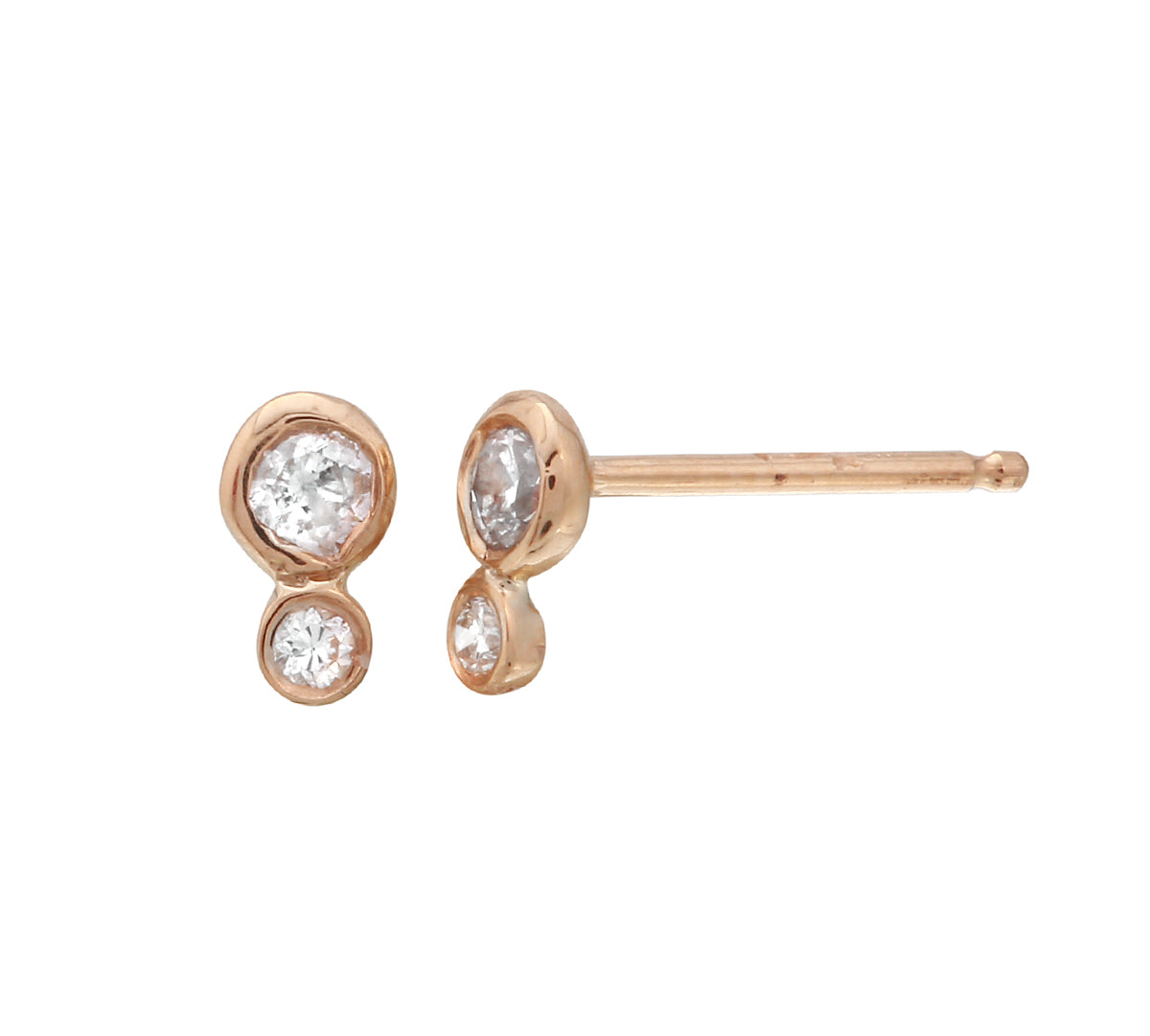 Double Diamond Bezel Stud Stud Earrings Jaine K Designs Pair Rose Gold