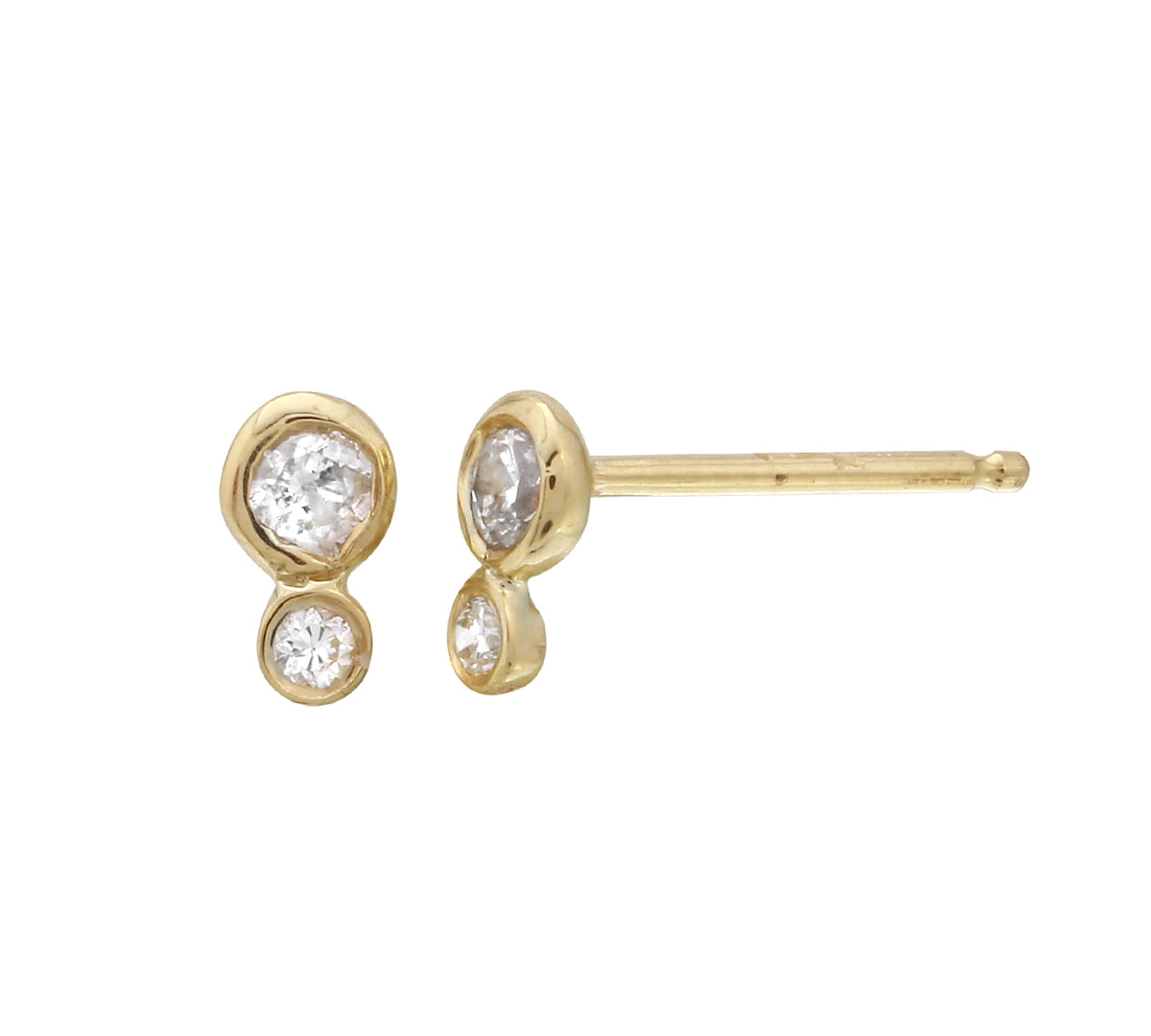 Double Diamond Bezel Stud Stud Earrings Jaine K Designs Pair Yellow Gold