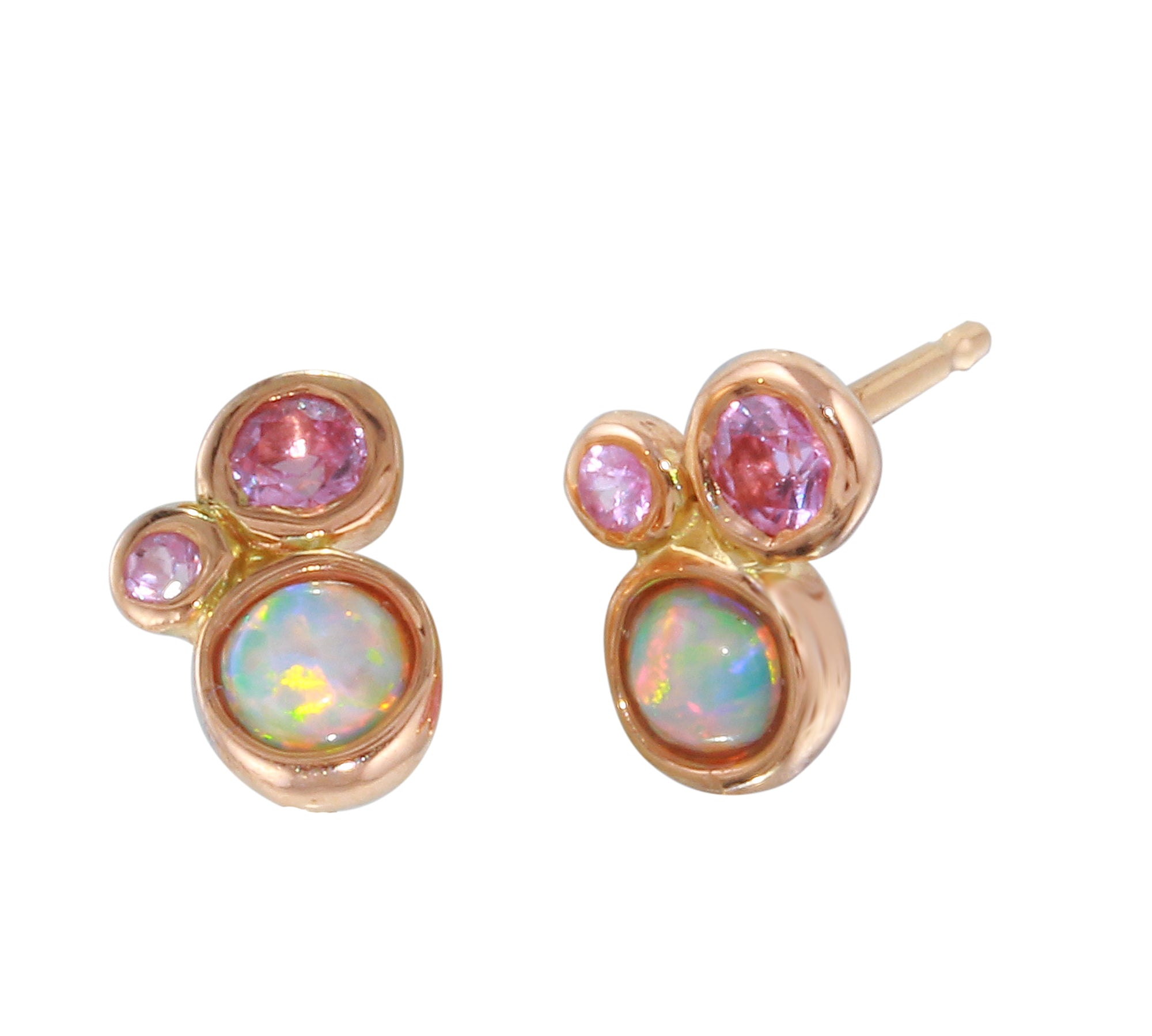 Triple Bezel Sapphire and Opal Stud Stud Earrings Jaine K Designs Pair