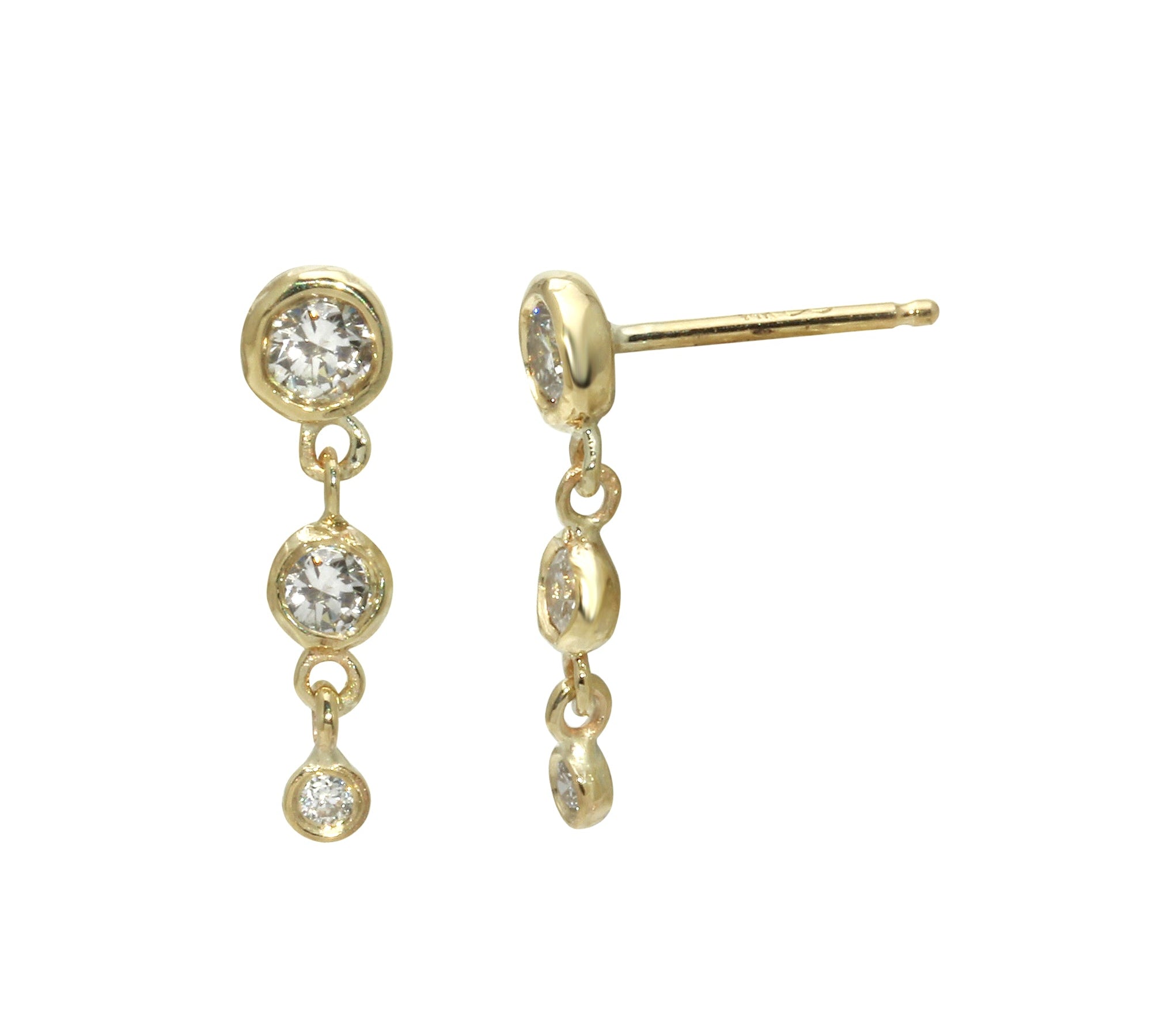 Triple Diamond Drop Stud Earring Drop Earrings Jaine K Designs Pair