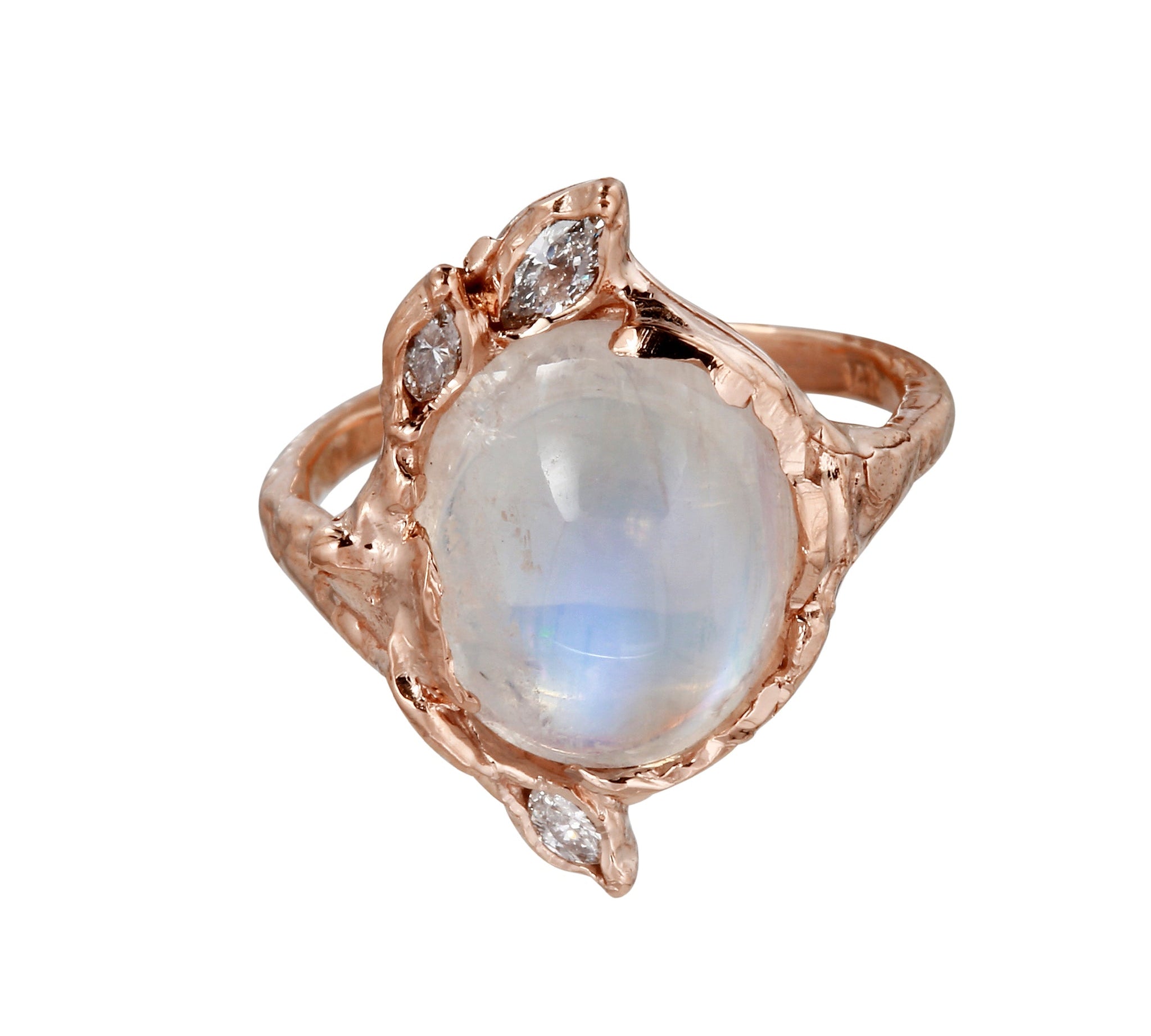 Oval Moonstone & Diamond Ring Ring Jaine K Designs