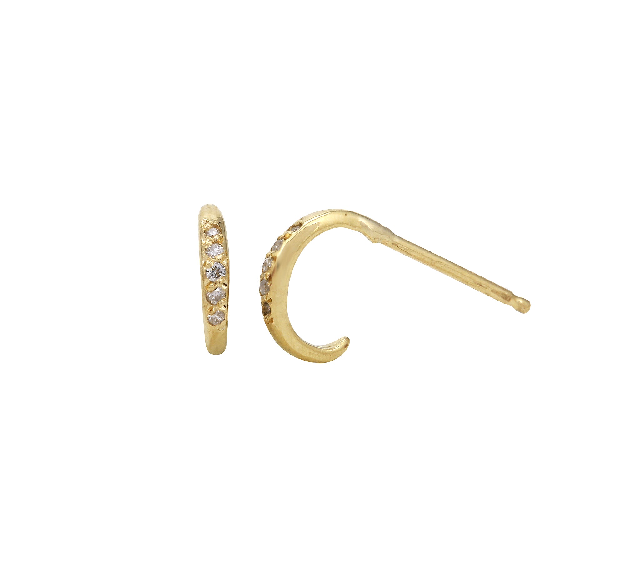 Dainty Diamond Pave Hoop Stud Hoop Earrings Jaine K Designs Pair Yellow Gold