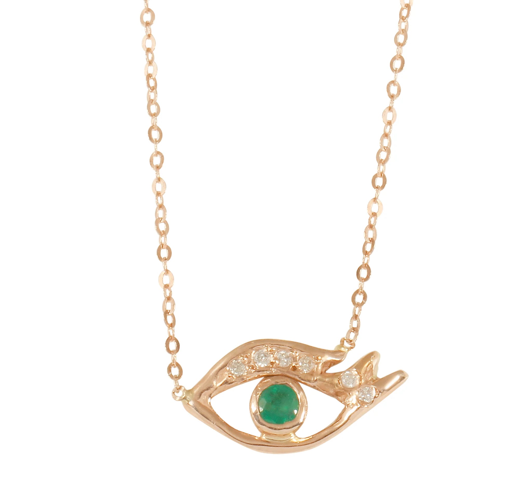 Emerald Eye Necklace with Diamond Pave Lashes Pendant Necklace Jaine K Designs