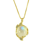 Oval Moonstone with Diamond Petals Necklace Pendant Necklace Jaine K Designs