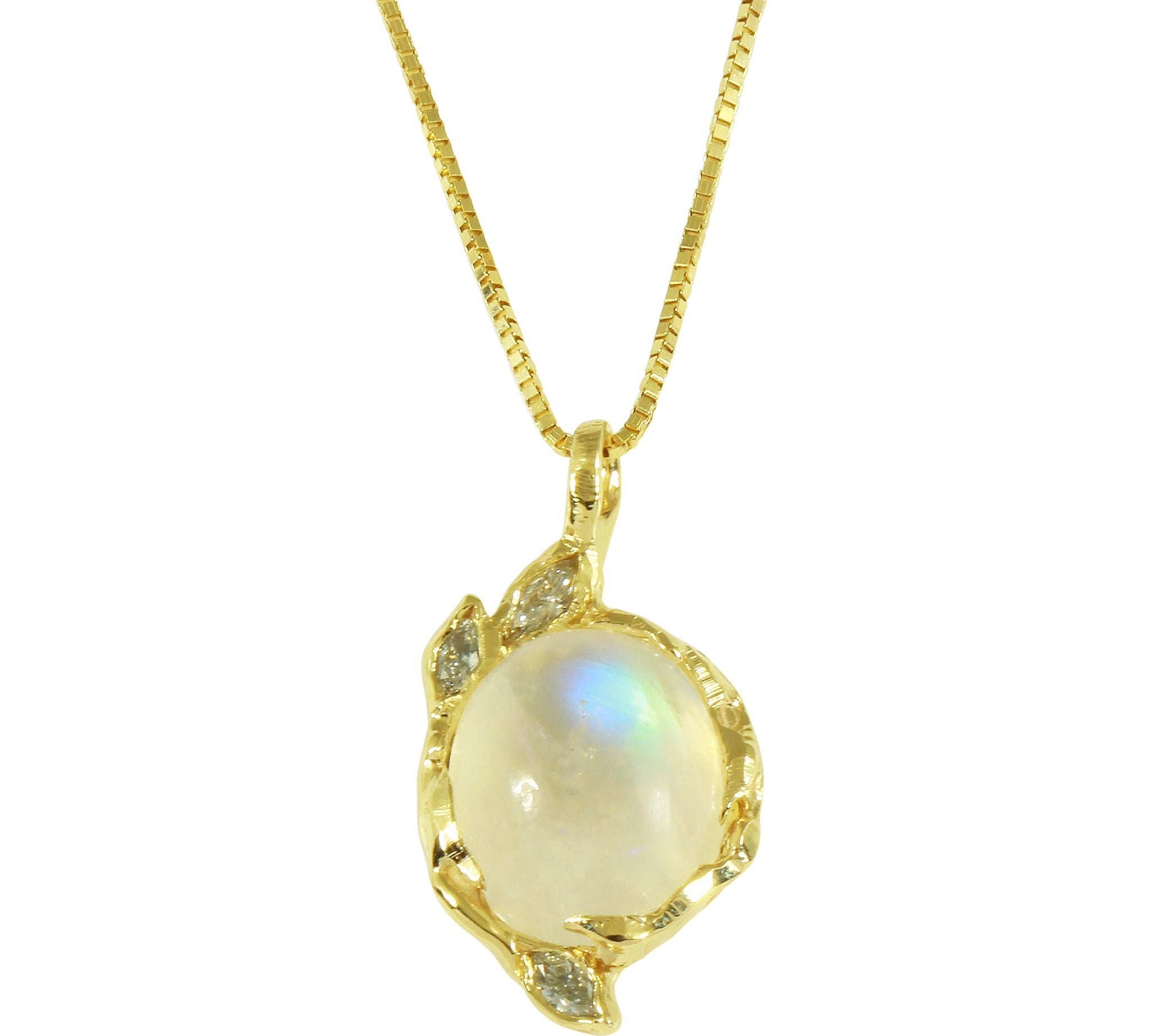 Oval Moonstone with Diamond Petals Necklace Pendant Necklace Jaine K Designs