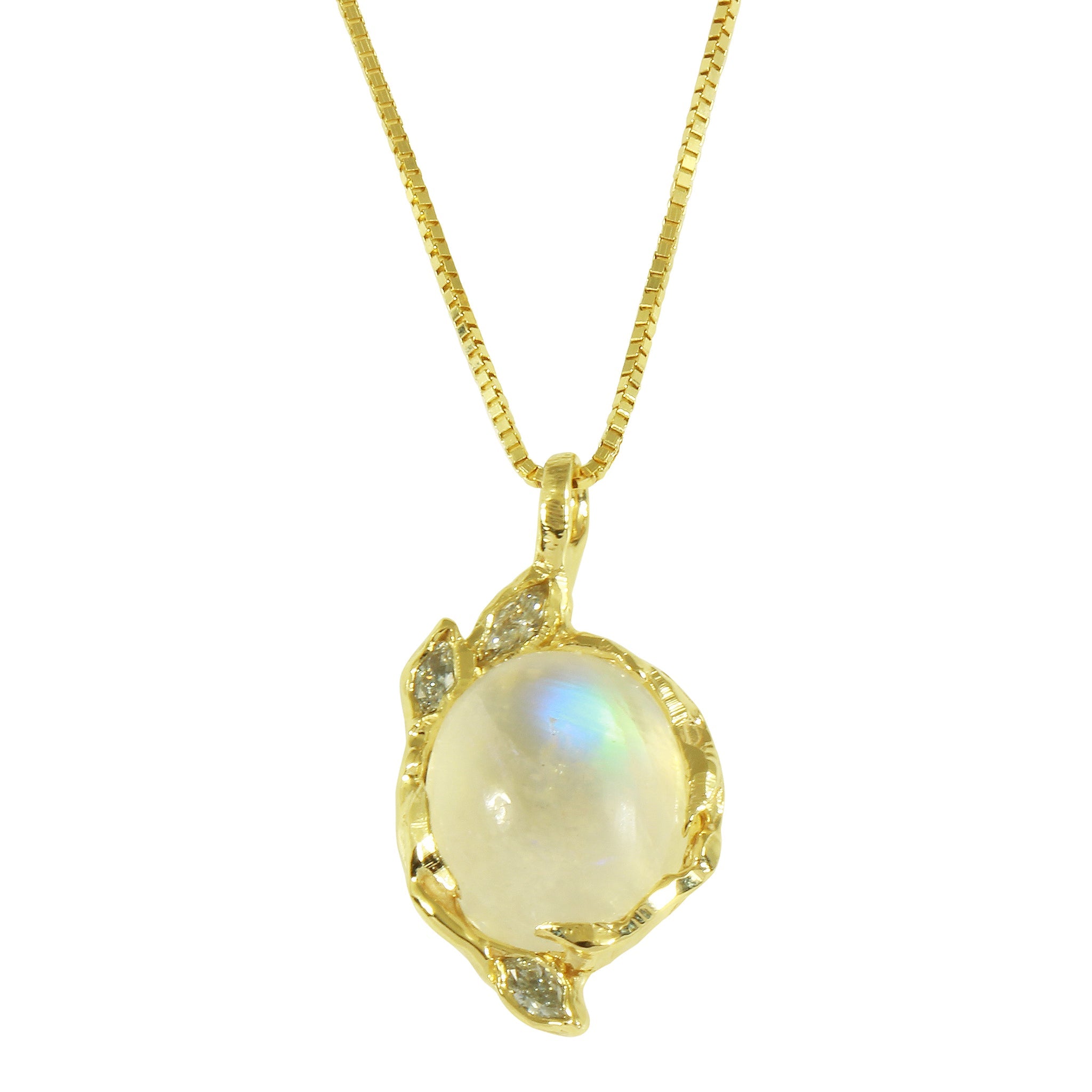 Oval Moonstone with Diamond Petals Necklace Pendant Necklace Jaine K Designs