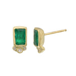 Rectangle Emerald w/ Triple Diamond Stud Earring Stud Earrings Jaine K Designs Pair