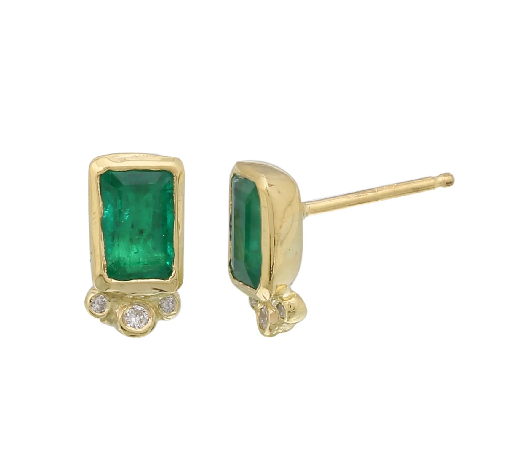 Rectangle Emerald w/ Triple Diamond Stud Earring Stud Earrings Jaine K Designs Pair
