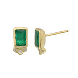 Rectangle Emerald w/ Triple Diamond Stud Earring Stud Earrings Jaine K Designs Pair