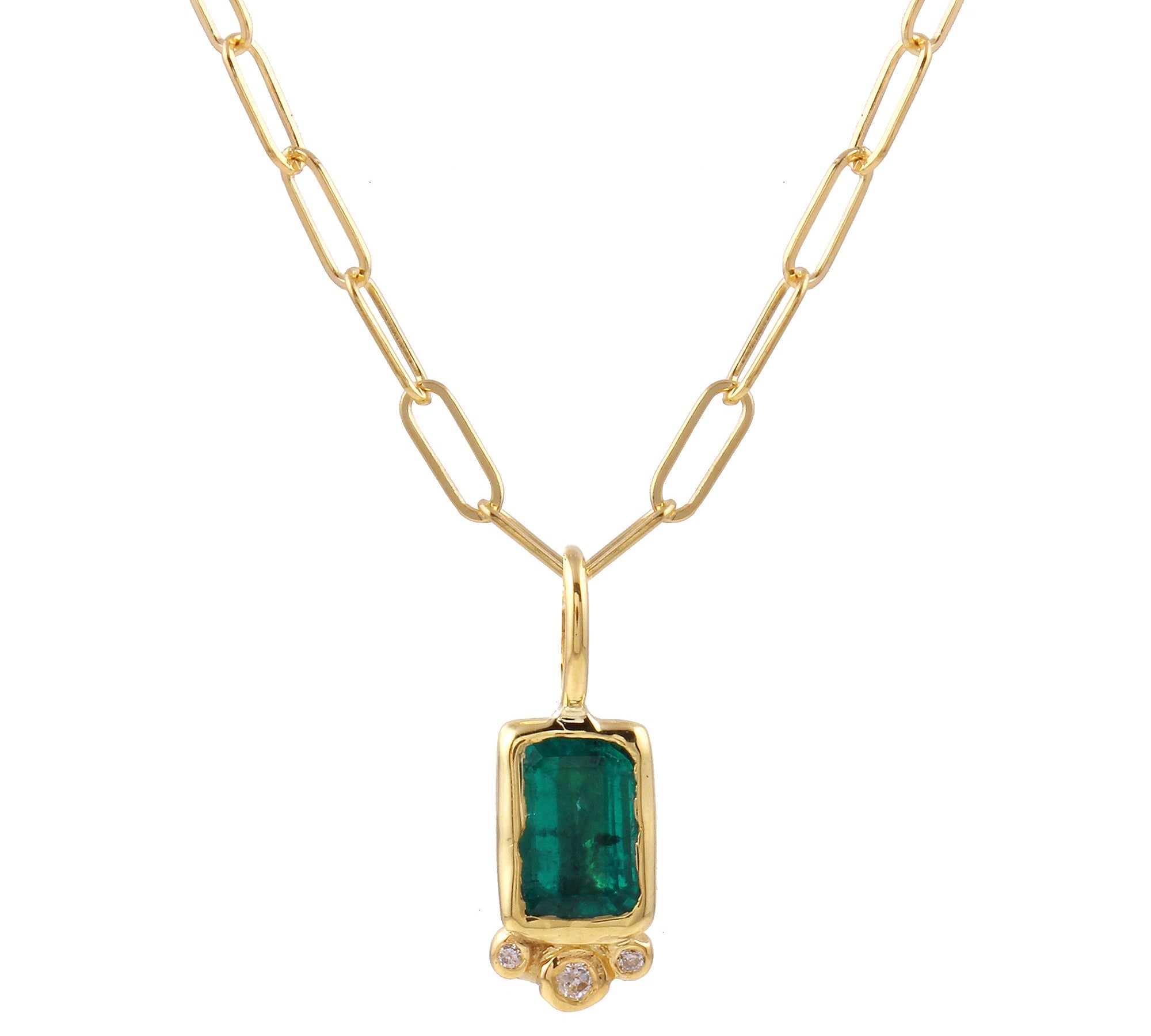 Rectangle Emerald & Diamond Necklace Pendant Necklace Jaine K Designs