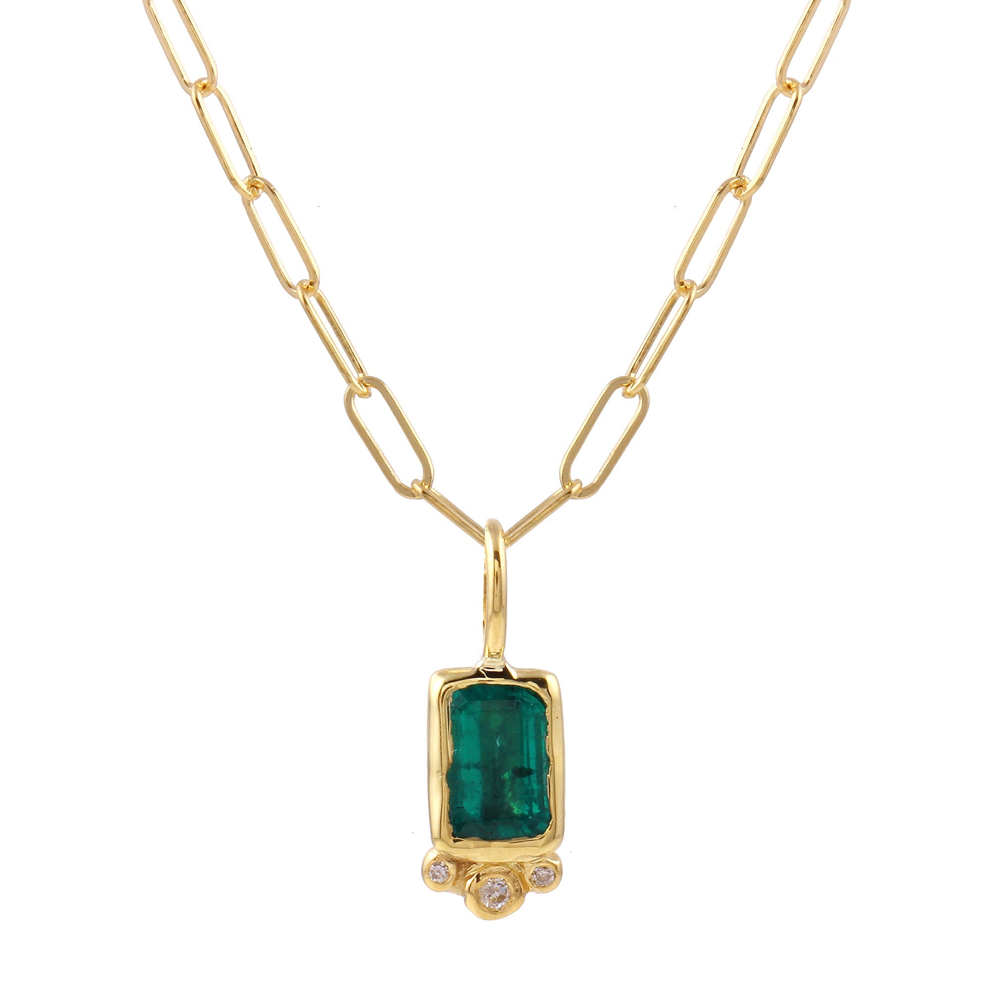 Rectangle Emerald & Diamond Necklace Pendant Necklace Jaine K Designs