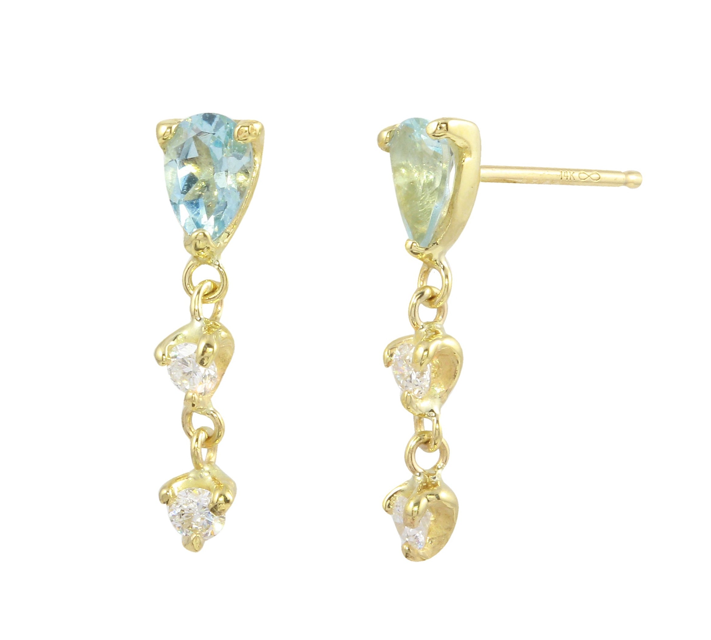 Pear Aquamarine and Diamond Drops Drop Earrings Jaine K Designs Pair