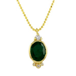 Oval Emerald w/ Diamond Accent Necklace Pendant Necklace Jaine K Designs