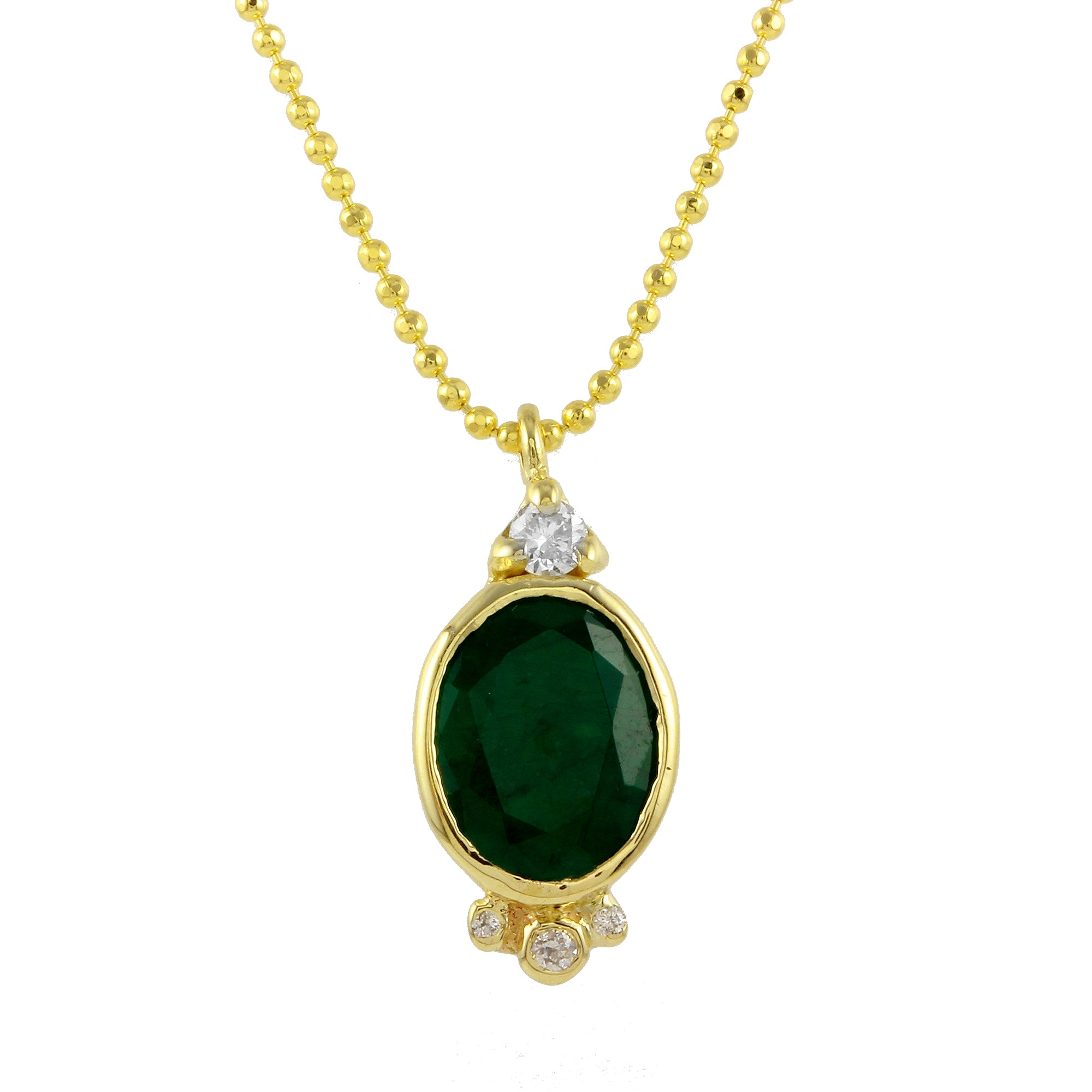 Oval Emerald w/ Diamond Accent Necklace Pendant Necklace Jaine K Designs