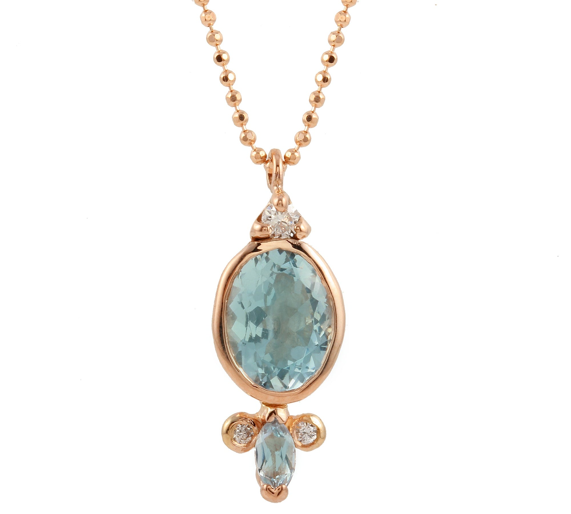 Oval Aquamarine with Marquise Aqua Diamond Necklace Pendant Necklace Jaine K Designs