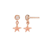 Diamond Bezel Star Dangle Earring Drop Earrings Jaine K Designs Rose Gold Without Diamond Bezel Pair